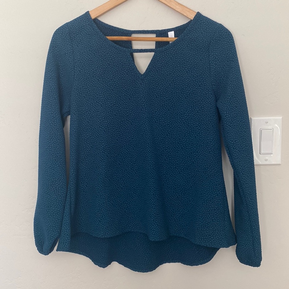 Peacock blue green textured long sleeve blouse size small
